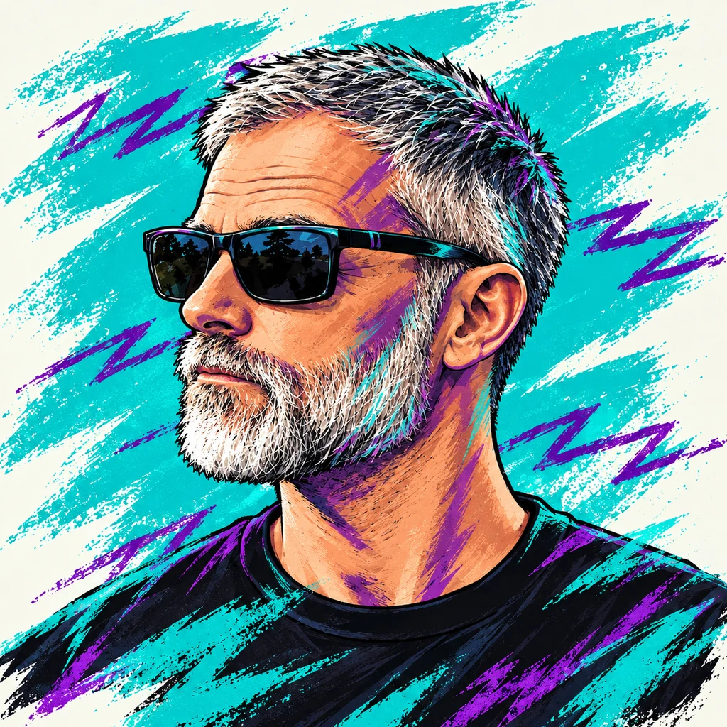 Illustrated portrait of Zach Schneider in sunglasses